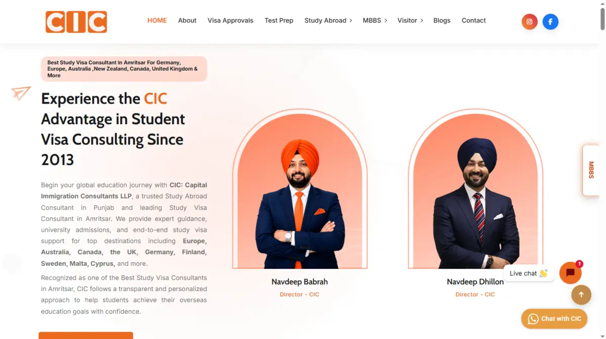 CIC Visa website homepage designed by Azytechie