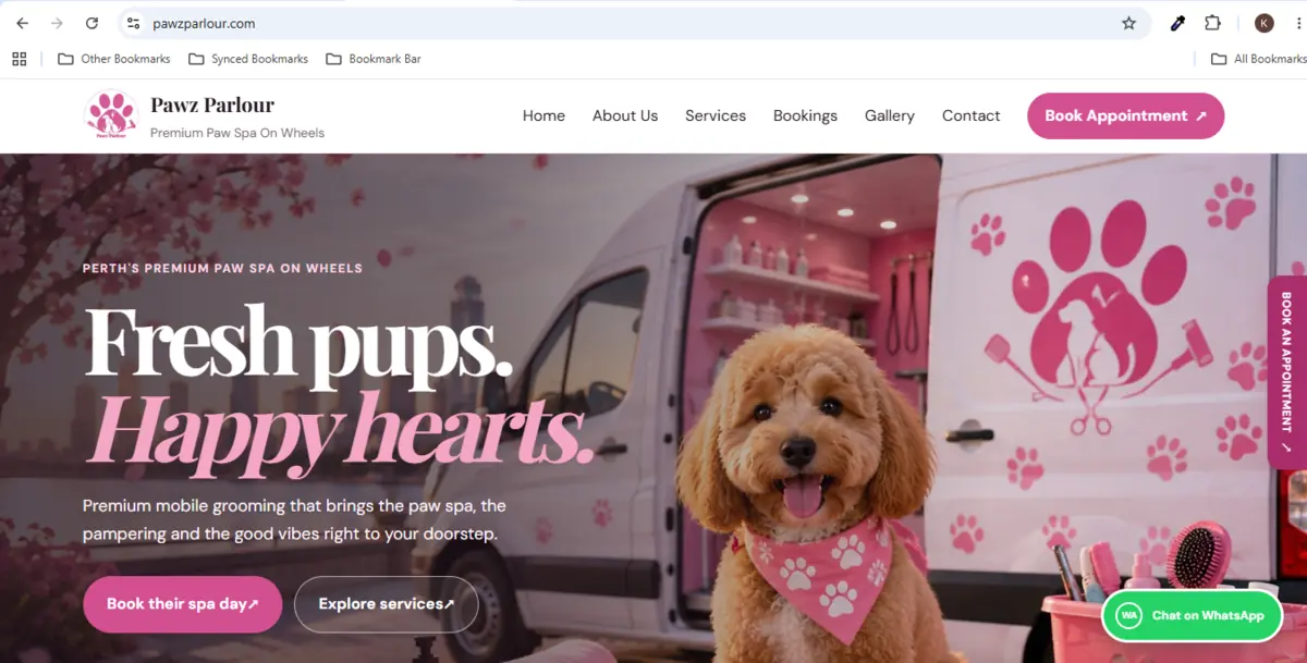 Pawz Parlour website homepage designed by Azytechie