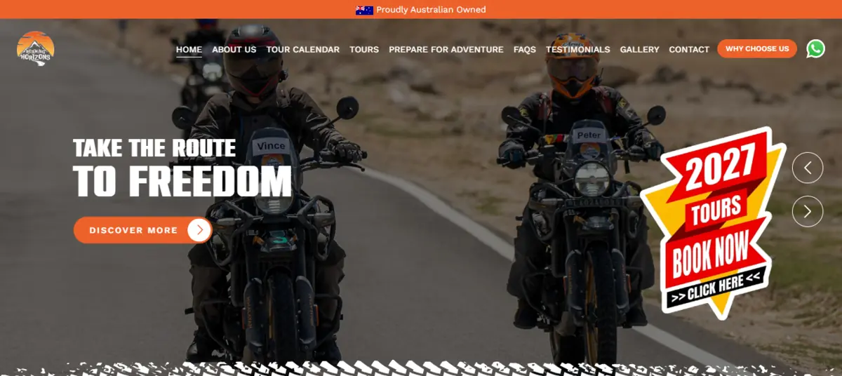 Roaming Horizons website homepage designed by Azytechie